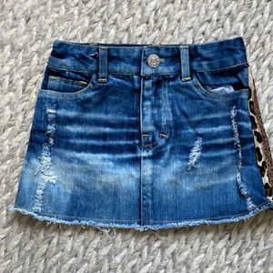 NWOT Flowers By Zoe Girls Denim Skirt with leopard glitter sides, size 3T